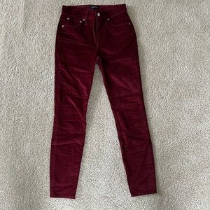 J. Crew 9" high-rise toothpick jean in velvet
